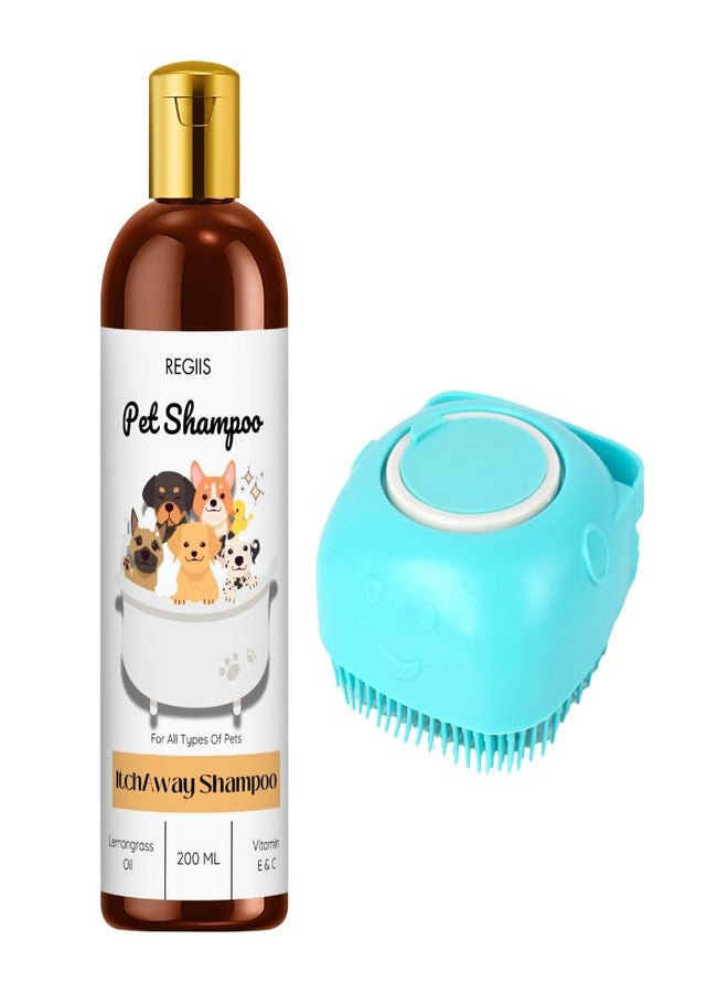 شامبو ريجيس للحيوانات الأليفة بزيت عشبة الليمون وفيتامين E وC، لجميع أنواع الحيوانات الأليفة، 200 مل، يتضمن فرشاة استحمام سيليكون (عبوتان)